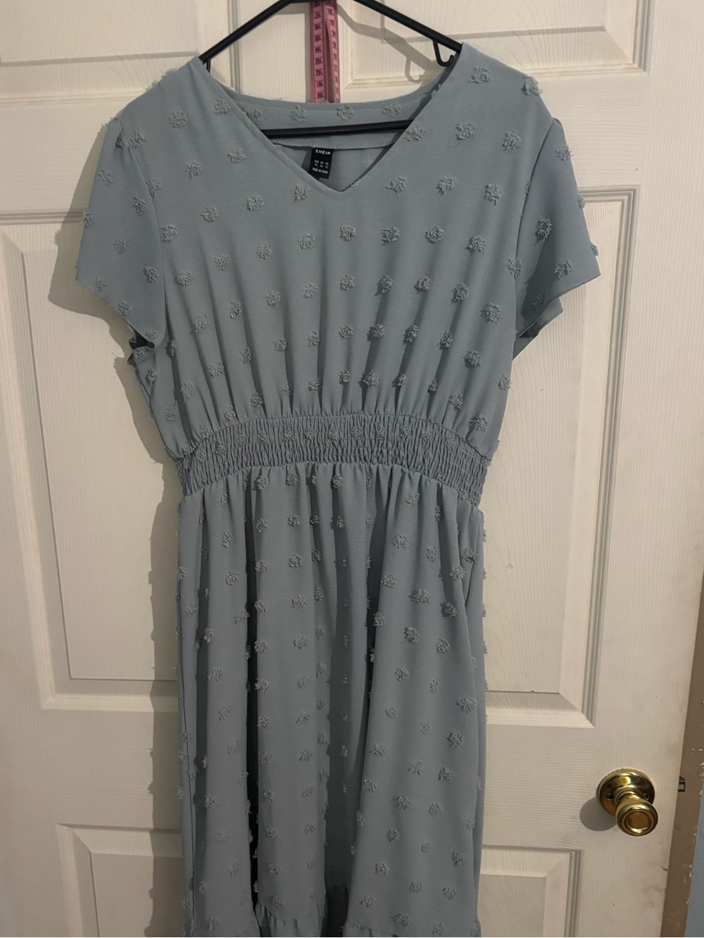 Textured V-Neck Smocked Waist Dress
